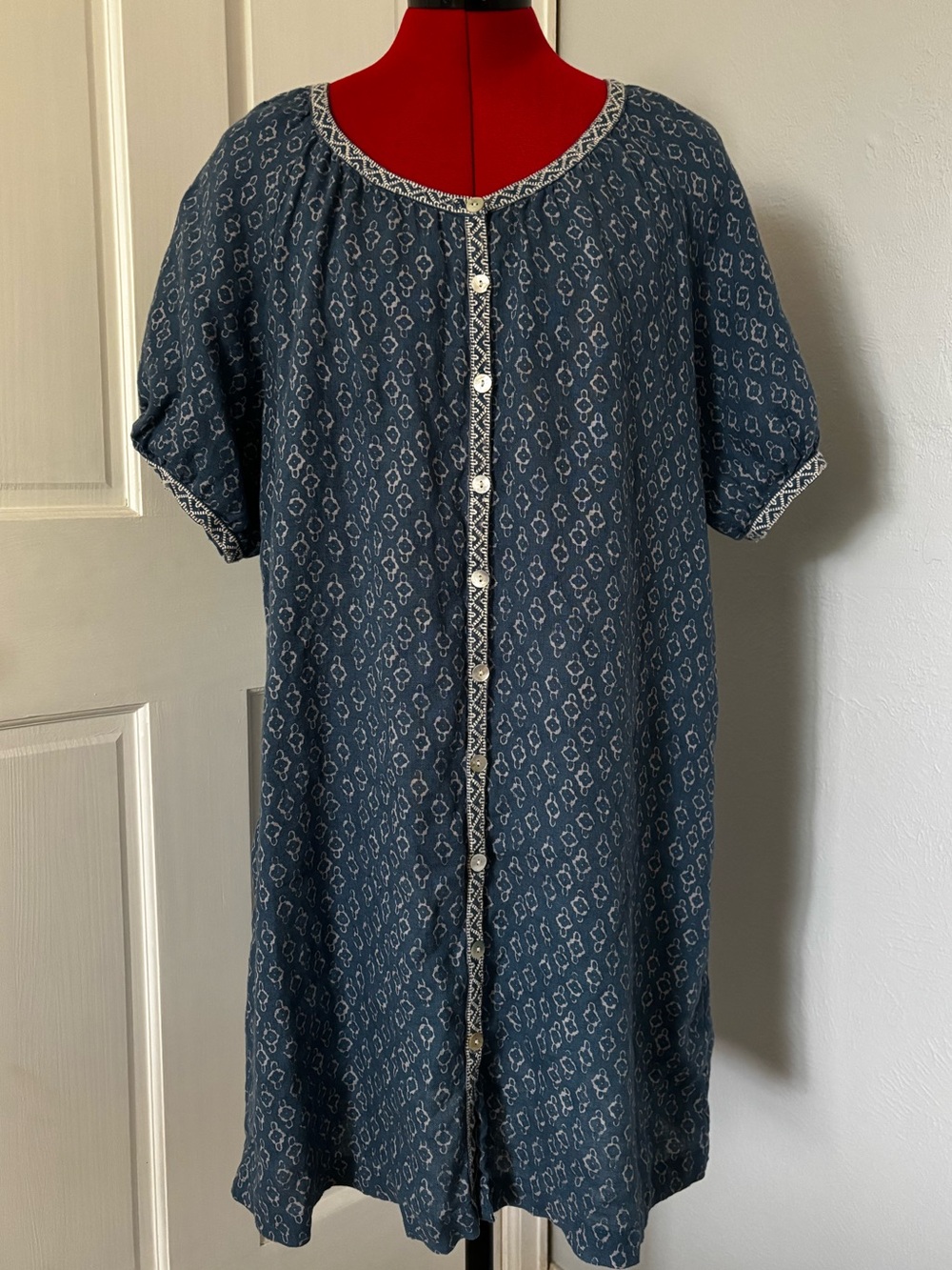Faherty Blue Patterned Button-Front Dress